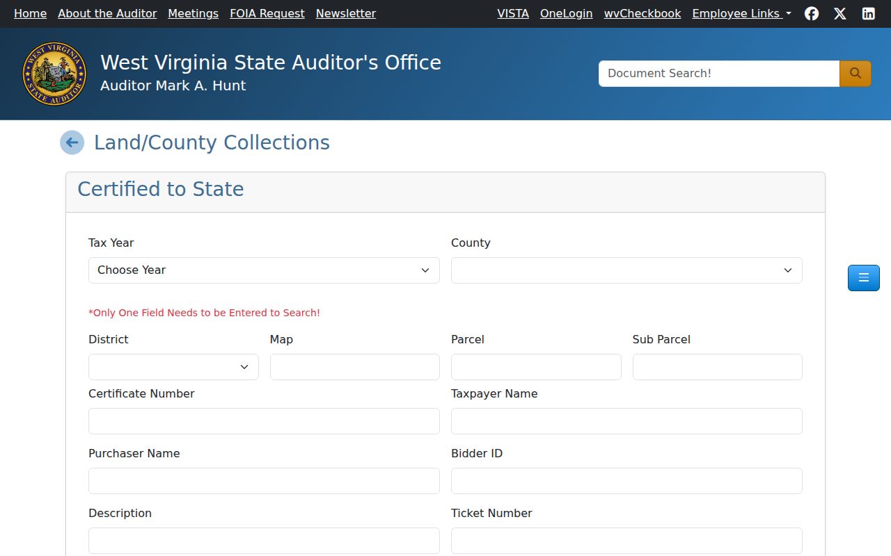 Pendleton County delinquent property land collection search