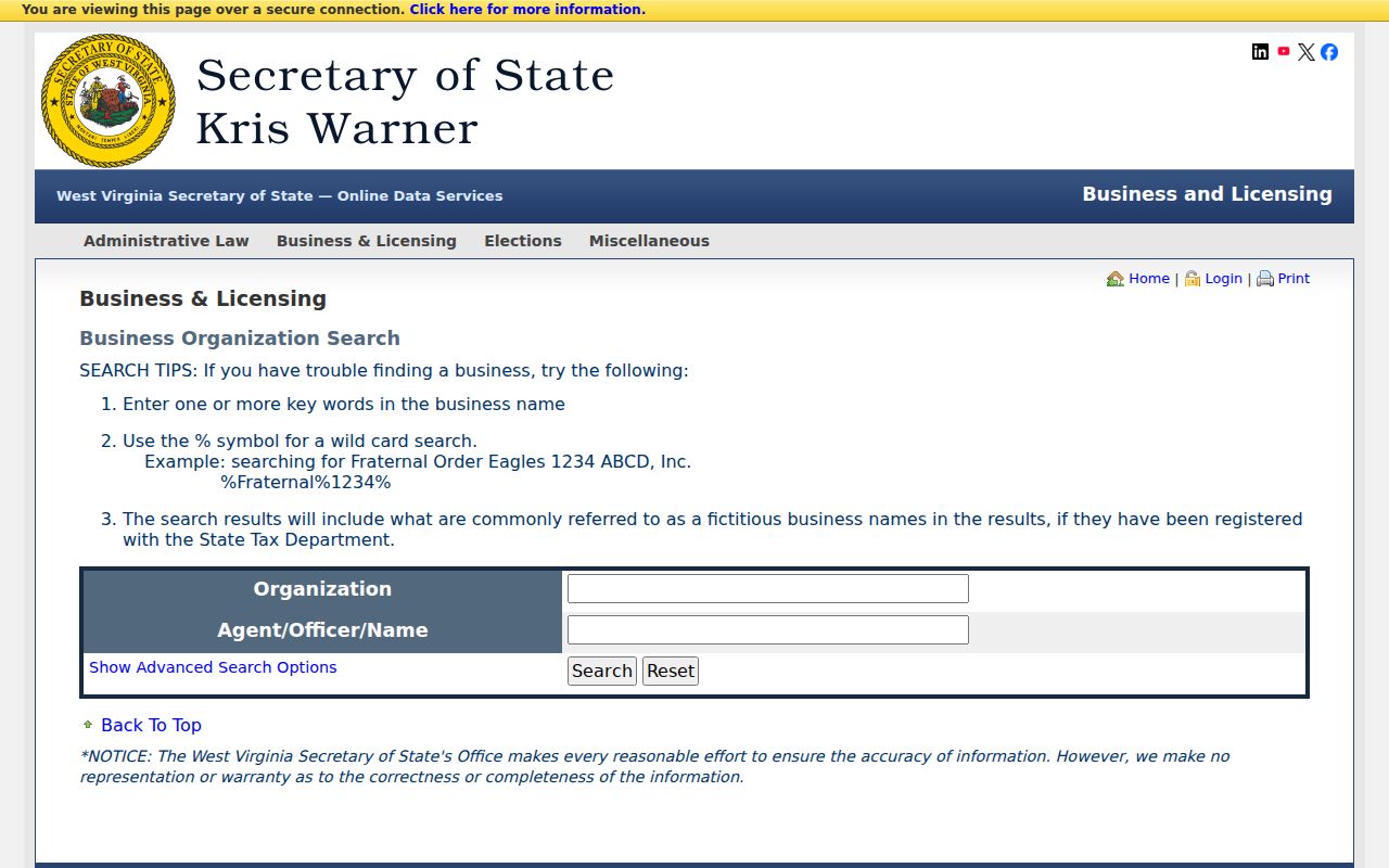 West Virginia business organization search for a Pendleton County property owner entity