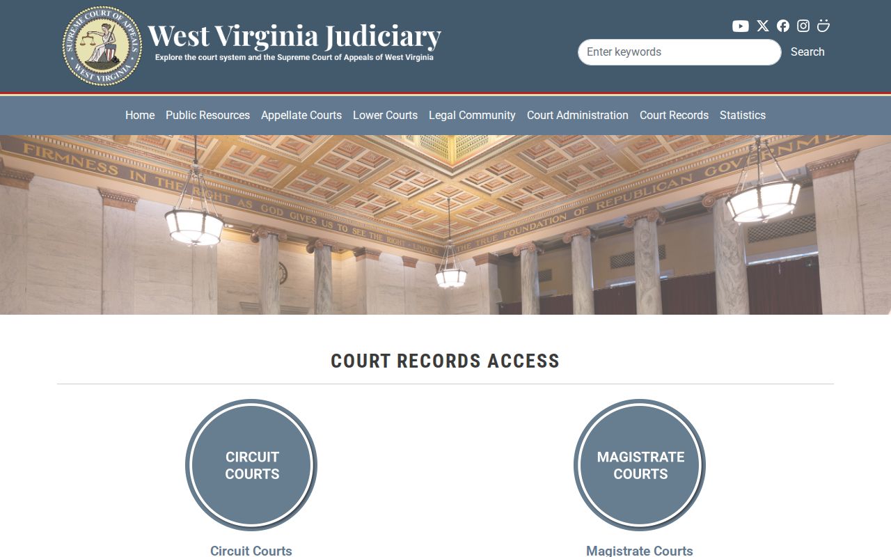 West Virginia court access page for circuit and magistrate case searches relevant to Pendleton County property matters
