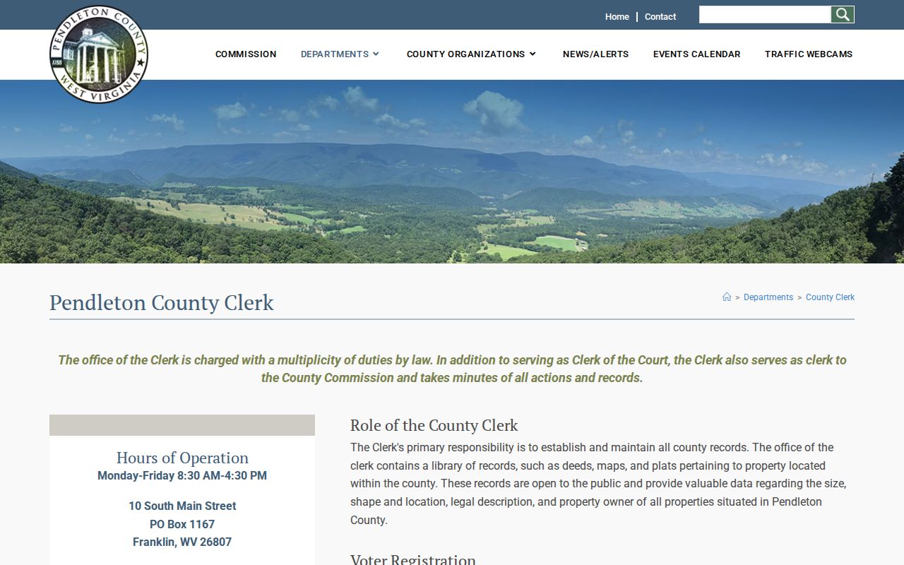Pendleton County property records at the County Clerk page