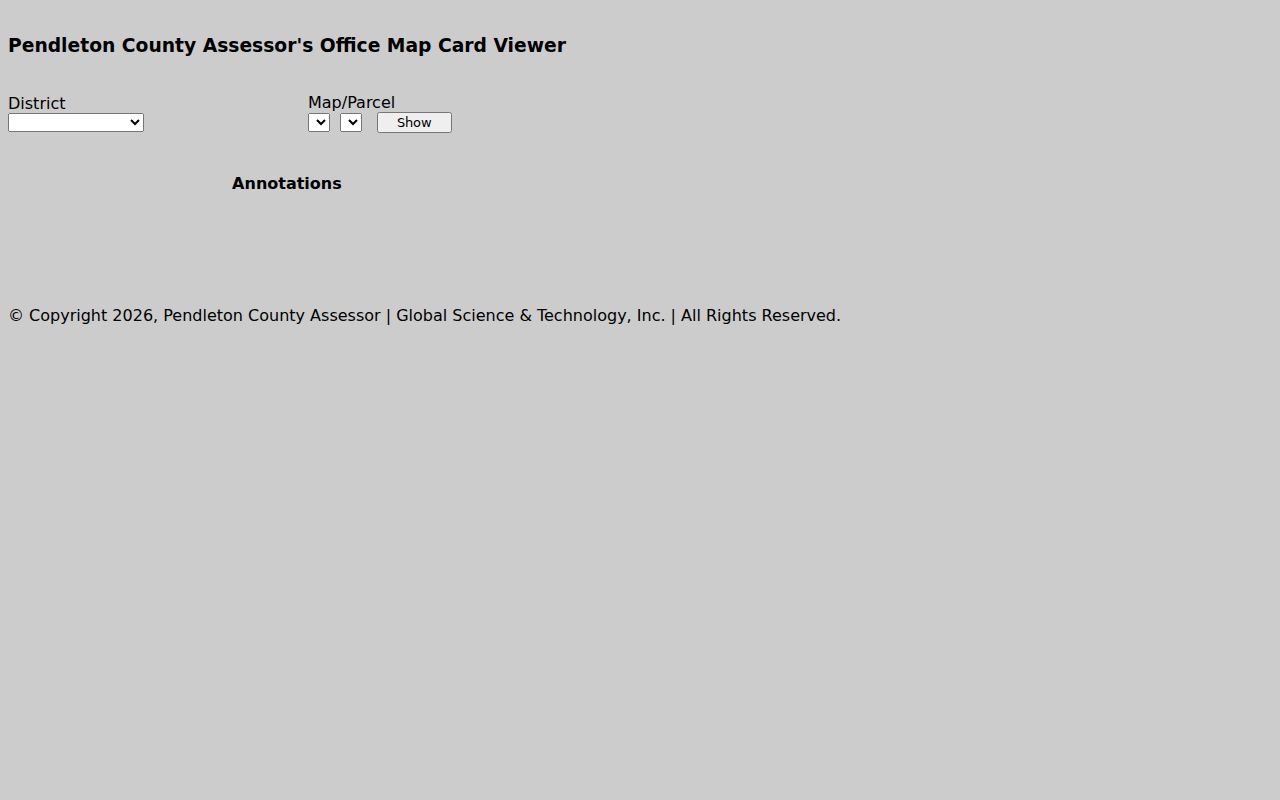 Pendleton County assessor map-card viewer parcel controls