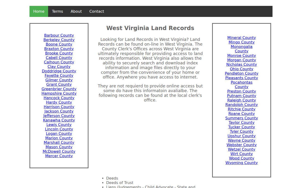 West Virginia land-record portal entry point for checking Pendleton County access